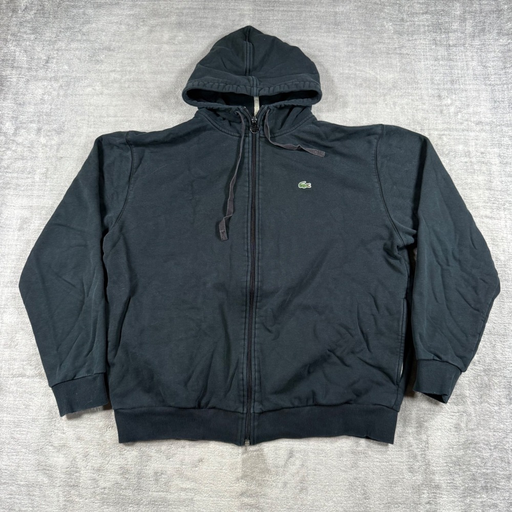 Lacoste Hoodie Mens 6 XL Black Full Zip Cotton Logo Athletic Comfort Preppy